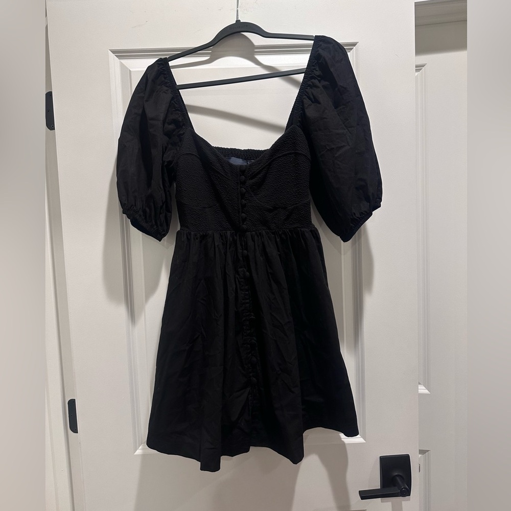 Anthropologie Elegant Black Puff Sleeve Mini Dress